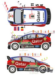 Racing Decals 43: Decals 1/24 scale - Ford Fiesta WRC sponsored by Qatar #4,5,6,11 - Mads Ostberg (NO) + Jonas Andersson (SE), Evgeniy Novikov (RU) + Ilka Minor-Petrasko (AT), Juho Hnninen (FI) + Tomi Tuominen (FI), Thierry Neuville (BE) + Nicolas Gilsoul (BE) - Monte Carlo Rally - Rallye Automobile de Monte-Carlo 2013 - for Belkits reference BEL-003