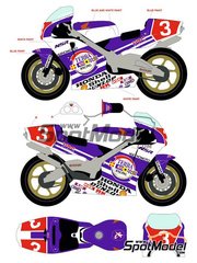 Racing Decals 43: Marking / livery 1/12 scale - Honda NSR500 sponsored by Terra Racing #3 - Hikaru Miyagi (JP) 1989 - water slide decals and assembly instructions - for Hasegawa references 21504, BK-4 and 21714