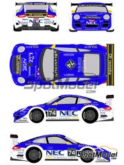 Racing Decals 43: Marking / livery 1/24 scale - Porsche 911 GT3 sponsored by NEC #74 - Fred Bouvy (BE) + Paul van Splunteren (NL) + Maxime Soulet (BE) + Dylan Derdaele (BE) - 24 Hours SPA Francorchamps 2012 - water slide decals and assembly instructions - for Fujimi references FJ123905 and RS-85