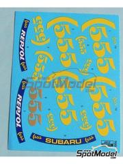 Reji Model: Logotypes 1/24 scale - Subaru Legacy / Impreza Group A sponsored by 555 - water slide decals, placement instructions and tobacco sponsor decals - for Hasegawa references 20436, 20589, 25014, CR-14, 25017, CR-17, 25063, CR-103, 25068, CR-108, 51151 and CH51