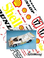 Reji Model: Marking / livery 1/24 scale - Porsche 962C Porsche AG Team sponsored by Shell Dunlop Wurth #17 - Hans-Joachim Stuck (DE) - Supercup Nrburgring , ADAC Wrth Supercup 1987 - water slide decals and assembly instructions - for Hasegawa references 20280, 20283, 20294, 20318, 20337, 20345, hsg20345, HAS20345, 20363, 20411, 20411.OUTLET, 20503, 20535, 20557, 20557.OUTLET, 20572, 20585, 20603, 20644, HAS-20644, 20662, 20680, 20698 and 20718, or Model Factory Hiro references MFH-K136 and K-136, or Profil24 reference P24010, or Revell references REV07251 and 80-7251, or Tamiya references TAM24089, TAM24097, TAM24233, TAM24313 and TAM24372