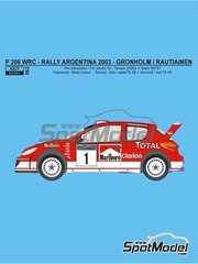 Reji Model: Decoracin escala 1/24 - Peugeot 206 WRC patrocinado por Clarion Total Marlboro N 1, 2, 3 - Marcus Grnholm (FI) + Timo Rautiainen (FI), Richard Burns (GB) + Robert Reid (GB), Harri Rovanpera (FI) + Risto Pietilinen (FI) - Rally de Argentina 2003 - calcas de agua, manual de instrucciones y calcas de sponsors de tabaco - para la referencia de Heller 80737, o la referencia de Tamiya TAM24267