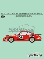 Reji Model: Marking / livery 1/12 scale - Porsche 934 Turbo RSR Group 5 Meznarie Racing Team sponsored by BP #54 - Hubert Striebig (FR) + Anne-Charlotte Verney (FR) + Hughes Kirschoffer (FR) - 24 Hours Le Mans 1976 - water slide decals manufactured with digital technology and assembly instructions - for Tamiya references TAM12020, BS1220, TAM12040, TAM12055 and TAM12056