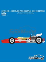Reji Model: Decoracin escala 1/12 - Lotus Ford type 49B Equipo Scuderia BonGrip N 16 - Joakim "Jo" Bonnier (SE) - Gran Premio de Frmula 1 de Alemania 1969 - calcas de agua fabricadas con tecnologa digital y manual de instrucciones - para las referencias de Tamiya TAM12004, BS1204 y TAM12053