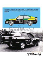 Reji Model: Marking / livery 1/24 scale - Audi Quattro Rally #15 - Michele Mouton (FR) + Annie Arrii (FR) - Monte Carlo Rally - Rallye Automobile de Monte-Carlo 1981 - water slide decals, assembly instructions and painting instructions - for Italeri references 3642, IT3642 and 03642 image