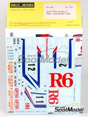 Reji Model: Decoracin escala 1/24 - Audi Quattro Rally patrocinado por R6 Klippan N 11, 12 - Michele Cinotto (IT) + Emilio Radaelli (IT) - Rally de Monte Carlo - Rallye Automobile de Monte-Carlo, Rally de San Remo 1982 - calcas de agua y manual de instrucciones - para la referencia de Tamiya TAM24036