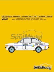 Reji Model: Decoracin escala 1/24 - Ford Escort Mk. II patrocinado por Daily Express N 1 - Roger Clark (GB) + Stuart Pegg (GB) - Rally de Inglaterra RAC 1977 - calcas de agua y manual de instrucciones - para las referencias de ESCI 3009, 3021 y 3049, o las referencias de Italeri 3650, IT3650, ITA3650 y 3655, o las referencias de Revell REV07374 y 7374