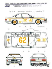 Reji Model: Decoracin escala 1/24 - BMW 635 Csi patrocinado por John Player Special N 62 - Denis Clive 'Denny' Hulme (NZ) + Prinz Leopold von Bayern (DE) - 12 horas de Bathurst, Oran Park 1984 y 1985 - calcas de agua, manual de instrucciones y calcas de sponsors de tabaco - para la referencia de Tamiya TAM24322