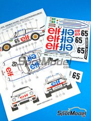 Reji Model: Decoracin escala 1/24 - Porsche 934 Turbo RSR Grupo 4 Equipo Kremer Racing patrocinado por ELF N 65 - Marie-Claude Beaumont (FR) + Didier Pironi (FR) + Robert 'Bob' Wollek (FR) - 24 Horas de Le Mans 1976 - calcas de agua e instrucciones de colocacin - para la referencia de Heller 80714, o las referencias de Tamiya TAM24328 y TAM24334