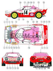 Reji Model: Marking / livery 1/24 scale - Lancia Stratos HF sponsored by Aseptogyl #14 - Christine Dacremont (FR) + Colette Galli (FR) - Monte Carlo Rally - Rallye Automobile de Monte-Carlo 1977 - water slide decals and assembly instructions - for Hasegawa references 20217, 20261, 20268, 20282, 25032, CR-32, HACR32, HA-CR32, HACR33, 25033 and CR-33, or Italeri reference 3654