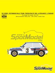 Reji Model: Marking / livery 1/18 scale - Renault R5 Turbo Rothmans Rally Team #3 - Attila Ferj�ncz (HU) + J�nos Tandari (HU) - Skoda Rally  1983 - water slide decals, placement instructions and tobacco sponsor decals