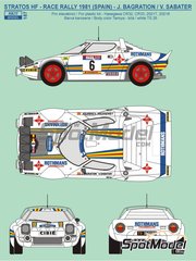 Reji Model: Decoracin escala 1/24 - Lancia Stratos HF patrocinado por Rothmans N 6 - Jorge de Bagration (ES) + Vctor Sabater (ES) - Rally Sol-Race 1981 - piezas de resina, calcas de agua, manual de instrucciones y calcas de sponsors de tabaco - para las referencias de Hasegawa 20217, 20261, 20268, 20282, 20361, HA20361, 20440, CR-32, 20499, 20561, 20598, 20653, 20692, 20737, 21215, HC-15, 25032, CR-32, 25036, CR-36, HACR32, HA-CR32, HACR33, 25033, CR-33, HACR36, 25036 y CR-36, o la referencia de Italeri 3654
