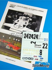 Reji Model: Marking / livery 1/20 scale - Lotus Ford 72C Lotus Team sponsored by Gold Leaf #2, 8, 24 - German Formula 1 Grand Prix, Monaco Formula 1 Grand Prix, USA - United States of America Formula 1 Grand Prix 1970 and 1971 - water slide decals and assembly instructions - for Ebbro references EBR20001 and EBRPK-01