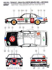 Reji Model: Marking / livery 1/24 scale - BMW 635 Csi sponsored by Texaco #10 - Jose Mar�a Ponce (ES) + Isabel Fern�ndez (ES) - El Corte Ingles Rally Islas Canarias 1985 - water slide decals and assembly instructions - for Tamiya reference TAM24322