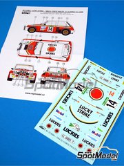 Reji Model: Decoracin escala 1/24 - Renault 5 Turbo patrocinado por Lucky Strike N 14 - Santiago Alvarez (ES) + Carlos Len (ES) - Rally El Corte Ingles Islas Canarias 1984 - calcas de agua, manual de instrucciones y calcas de sponsors de tabaco - para la referencia de Heller 80717, o la referencia de Tamiya TAM24027