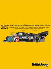 Reji Model: Decoracin escala 1/24 - Porsche 962C Equipo Porsche AG patrocinado por Blaupunkt N 1 - Hans-Joachim Stuck (DE) - Supercup Nrburgring , ADAC Wrth Supercup 1986 - calcas de agua y manual de instrucciones - para las referencias de Hasegawa 20280, 20283, 20294, 20318, 20337, 20345, hsg20345, HAS20345, 20363, 20411, 20411.OUTLET, 20503, 20535, 20557, 20557.OUTLET, 20572, 20585, 20603, 20644, HAS-20644, 20662, 20680, 20698 y 20718, o las referencias de Model Factory Hiro MFH-K136 y K-136, o la referencia de Profil24 P24010, o las referencias de Revell REV07251 y 80-7251, o las referencias de Tamiya TAM24089, TAM24097, TAM24233, TAM24313 y TAM24372