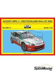 Reji Model: Maqueta de coche escala 1/24 - Hyundai Accent WRC Evo 3 Equipo Hyundai Castrol WRT N 17, 18 - Armin Schwarz (DE) + Manfred Hiemer (DE), Freddy Loix (BE) + Sven Smeets (BE) - Rally de Alemania ADAC 2002 - fotograbados, piezas de resina, piezas de goma, piezas vacuformadas, calcas de agua, otros materiales y manual de instrucciones