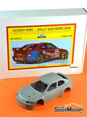 Reji Model: Car scale model kit 1/24 scale - Hyundai Accent WRC sponsored by Winfield #20 - Michael Guest (AU) + David Green (AU) - Sanremo Rally 2000 - photo-etched parts, resin parts, rubber parts, vacuum formed parts, water slide decals and assembly instructions