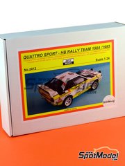 Reji Model: Car scale model kit 1/24 scale - Audi Quattro Sport Audi Team Team sponsored by HB International #3 - Walter R&ouml;hrl (DE) + Christian Geistd&ouml;rfer (DE), Stig Blomqvist (SE) + Bj&ouml;rn 'Kapten' Cederberg (SE) - Monte Carlo Rally - Rallye Automobile de Monte-Carlo, Sanremo Rally 1984 and 1985 - multimaterial kit image
