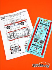 Reji Model: Decoracin escala 1/24 - Ford Escort RS1600 Mk I RS patrocinado por Motorcraft N 18 - Markku Aln (FI) + Ilkka Kivimki (FI) - Rally de Inglaterra RAC 1973 - calcas de agua y manual de instrucciones - para las referencias de Belkits BEL006, BEL-006, BEL007 y BEL-007
