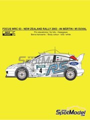 Reji Model: Marking / livery 1/24 scale - Ford Focus WRC #4, 5 - Markko M�rtin (EE) + Michael Park (GB), Fran�ois Duval (BE) + St�phane Pr�vot (BE) - New Zealand Rally 2003 - water slide decals and assembly instructions - for Hasegawa references 20222, 20240, 20263, 20380, HSG20380, 25034 and CR-34