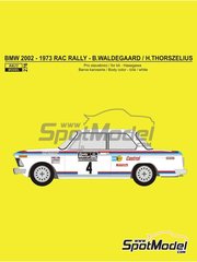 Reji Model: Marking / livery 1/24 scale - BMW 2002 tii sponsored by Castrol #4 - Bj&ouml;rn Waldeg&aring;rd (SE) + Hans Thorszelius (SE) - Great Britain RAC Rally 1973 - water slide decals and assembly instructions - for Hasegawa references 20332, 20354, HC-23, hsg20354, 20381, HSG20381, 20420, HSG20420, 20516, 20540, HSG20540, 20540-SPRUE-S, 20540.OUTLET, 20756, 21123, HC-23, 21124 and HC-24 image