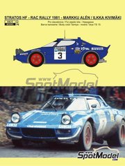 Reji Model: Decoracin escala 1/24 - Lancia Stratos HF N 3 - Markku Aln (FI) + Ilkka Kivimki (FI) - Rally de Inglaterra RAC 1981 - piezas de resina, calcas de agua y manual de instrucciones - para las referencias de Hasegawa 20217, 20261, 20268, 20282, 20361, HA20361, 20440, CR-32, 20499, 20561, 20598, 20653, 20692, 20737, 21215, HC-15, 25032, CR-32, 25036, CR-36, HACR32, HA-CR32, HACR33, 25033, CR-33, HACR36, 25036 y CR-36