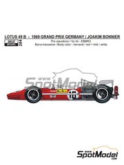 Reji Model: Marking / livery 1/20 scale - Lotus Ford Type 49B Scuderia BonGrip Team #16 - Joakim "Jo" Bonnier (SE) - German Formula 1 Grand Prix 1969 - water slide decals, assembly instructions and painting instructions - for Ebbro reference EBR20005