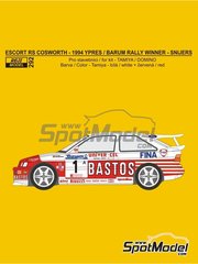 Reji Model: Decoracin escala 1/24 - Ford Escort RS Cosworth patrocinado por Bastos N 1 - Patrick Snijers (BE) + Dany Colebunders (BE) - Rally Barum de la Republica Checa, Rally de Ypres de Belgica 1994 - piezas de resina, calcas de agua, manual de instrucciones e instrucciones de pintado - para las referencias de Domino DMN24144 y FCD001, o las referencias de Tamiya TAM24144, TAM24153, TAM24171 y TAM24xxx