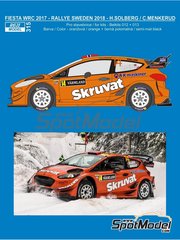Reji Model: Decoracin escala 1/24 - Ford Fiesta RS WRC patrocinado por Skruvat N 14 - Henning Solberg (NO) + Cato Menkerud (NO) - Rally de Suecia 2018 - calcas de agua, manual de instrucciones e instrucciones de pintado - para las referencias de Belkits BEL012, BEL-012, BEL013 y BEL-013