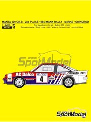 Reji Model: Marking / livery 1/24 scale - Opel Manta 400 Group B sponsored by AC Delco #4 - Ian Grindrod (GB) + Jimmy McRae (GB) - Tudor Webasto Manx International Rally 1985 - water slide decals, assembly instructions and painting instructions - for Belkits references BEL008, BEL-008, BEL009 and BEL-009