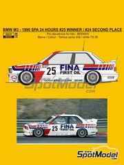 Reji Model: Marking / livery 1/24 scale - BMW M3 E30 Schnitzer Team sponsored by Fina #24, 25 - Christian Danner (DE) + Dieter Quester (AT) + Marc Duez (BE), Johnny Cecotto (VE) + Fabien Giroix (FR) + Markus Oestreich (DE) - 24 Hours SPA Francorchamps 1990 - water slide decals, assembly instructions and painting instructions - for Beemax Model Kits references B24007, Aoshima 098196 and B24019, or Nunu references PN24014, PN-24014, PN24017, PN-24017, PN24019 and PN-24019