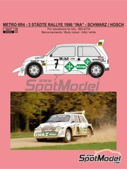 Reji Model: Marking / livery 1/24 scale - MG Metro 6R4 sponsored by INA Wlzlager #7 - Armin Schwarz (DE) + Hans-Joachim Hsch (DE) - ADAC 3-Stdte Rallye 1986 - water slide decals and assembly instructions - for Belkits references BEL015, BEL-015, BEL016 and BEL-016