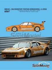 Reji Model: Marking / livery 1/24 scale - BMW M1 Procar sponsored by Jagermeister #1 - Kurt König (DE) - Rennsport Trophäe Nürburgring - Deutsche Automobil-Rennsport-Trophäe 1982 - water slide decals and assembly instructions - for Italeri references 3627, 3643, IT3643 and 3643.OUTLET, or Revell references REV07247 and 80-7247 image