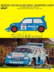 Reji Model: Marking / livery 1/24 scale - MG Metro 6R4 sponsored by Sanyo #35 - Willie Rutherford (GB) + Bryan Harris (GB) - Lombard RAC Rally 1986 - water slide decals and assembly instructions - for Belkits references BEL015, BEL-015, BEL016 and BEL-016