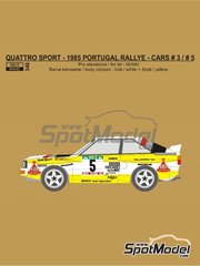 Reji Model: Marking / livery 1/24 scale - Audi Quattro Sport Audi Sport Team sponsored by HB International #3, 5 - Stig Blomqvist (SE) + Bjrn 'Kapten' Cederberg (SE), Walter Rhrl (DE) + Christian Geistdrfer (DE) - Portugal Rally - Vinho do Porto 1985 - water slide decals, assembly instructions and tobacco sponsor decals - for Nunu reference PN24023