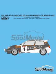 Reji Model: Marking / livery 1/24 scale - Nissan Pulsar GTI-R Group A Nissan Belgium Rally  Team sponsored by Alcatel #1 - Gr�goire de Mevius (BE) + Willy Lux (BE) - Boucles de SPA 1993 - photo-etched parts, water slide decals and assembly instructions - for Hasegawa reference 20605
