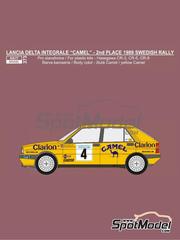 Reji Model: Marking / livery 1/24 scale - Lancia Delta Integrale Group A Clarion Europe Team sponsored by Camel #4 - Per Eklund (SE) + Dave Whittock (GB) - International Swedish Rally 1989 - photo-etched parts, resin parts, water slide decals, assembly instructions and tobacco sponsor decals - for Hasegawa references 20289, 20343, 25005, CR-5, 25208 and HACR08