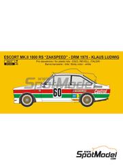 Reji Model: Marking / livery 1/24 scale - Ford Escort MK.II 1800 RS Zakspeed Team sponsored by Castrol #60 - Klaus Ludwig (DE) - Deutsche Rennsport Meisterschaft DRM 1975 - resin parts, water slide decals and assembly instructions - for Italeri references 3664, IT3664 and ITA3664