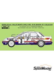 Reji Model: Decoracin escala 1/24 - Ford Sierra Cosworth 4x4 Grupo A Equipo Ford Motor Co. patrocinado por Autoglass, Carglass N 3, 7 - Massimo 'Miki' Biasion (IT) + Tiziano Siviero (IT), Francois Delecour (FR) + Daniel Grataloup (FR) - Rally de Monte Carlo - Rallye Automobile de Monte-Carlo 1992 - calcas de agua e instrucciones de colocacin - para la referencia de D.Modelkits DM-K002