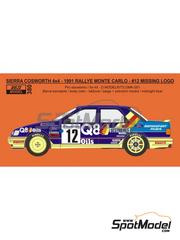 Reji Model: Logotipos escala 1/24 - Ford Sierra Cosworth 4x4 Grupo A N 12 - Francois Delecour (FR) + Anne-Chantal Pauwels (FR) - Rally de Monte Carlo - Rallye Automobile de Monte-Carlo 1991 - calcas de agua e instrucciones de colocacin - para la referencia de D.Modelkits DM-K001
