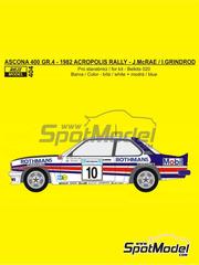Reji Model: Decoracin escala 1/24 - Opel Ascona 400 Grupo 4 Equipo Opel Rally patrocinado por Rothmans N 10 - Jimmy McRae (GB) + Ian Grindrod (GB) - Rally de Acropolis 1982 - piezas impresas en 3D, calcas de agua, instrucciones de colocacin y calcas de sponsors de tabaco - para las referencias de Belkits BEL020 y BEL-020