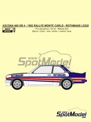 Reji Model: Logotipos escala 1/24 - Opel Ascona 400 Grupo 4 Equipo Opel Rally patrocinado por Rothmans - Rally de Monte Carlo - Rallye Automobile de Monte-Carlo 1982 - calcas de agua, instrucciones de colocacin y calcas de sponsors de tabaco - para las referencias de Belkits BEL020 y BEL-020