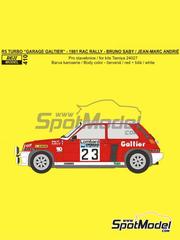 Reji Model: Marking / livery 1/24 scale - Renault 5 Turbo Bozian Team sponsored by Garage Galtier #23 - Bruno Saby (FR) + Jean-Marc Andrié (FR) - Lombard RAC Rally 1981 - resin parts, water slide decals and placement instructions - for Tamiya reference TAM24027 image