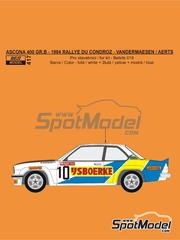 Reji Model: Decoracin escala 1/24 - Opel Ascona 400 Grupo 4 patrocinado por Ijsboerke N 10 - Valre Vandermaesen (BE) + Julien Aerts (BE) - Rally Condroz de Blgica - Rallye du Condroz 1984 - calcas de agua e instrucciones de colocacin - para las referencias de Belkits BEL019, BEL-019, BEL020 y BEL-020