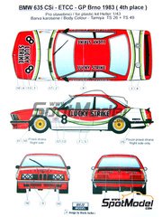 Reji Model: Marking / livery 1/43 scale - BMW 635 Csi sponsored by Lucky Strike #8 - Michel Delcourt (BE) + Dany Swyssen (BE) + Jean-Marie Baert (BE) - Brno Formula 1 Grand Prix 1983