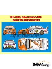 Reji Model: Decals 1/43 scale - Subaru Impreza WRC sponsored by TNT #1 - Leszek Kuzaj (PL) + Magdalena Lukas (PL) - Rally Rajd Warszawski 2003