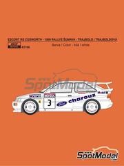 Reji Model: Marking / livery 1/43 scale - Ford Escort RS Cosworth Group A sponsored by Charouz, Pepsi #3 - Jan Trajbold (CZ) + Pavl�na Trajboldov� (CZ) - Rallye Sumava Mogul 1999 - water slide decals and placement instructions