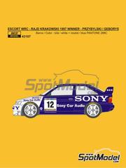 Reji Model: Marking / livery 1/43 scale - Ford Escort RS Cosworth Group A sponsored by Sony Car Audio #12 - Pawel Przybylski (PL) + Krzysztof Geborys (PL) - Rajd Krakowski Rally 1997 - water slide decals and placement instructions