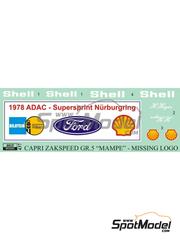 Reji Model: Logotipos escala 1/24 - Ford Zakspeed Capri Turbo patrocinado por Mampe - Deutsche Rennsport Meisterschaft DRM 1978 - calcas de agua - para la referencia de Tamiya TAM24376